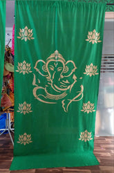 Bright Green Ganpati Decoration Satin Backdrop Cloth